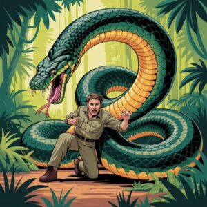 Wąż próbujący zaatakować mężczyznę.